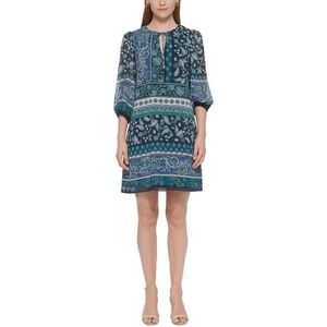 NWOT Vince Camuto Paisley Shift Dress Balloon-Sleeve Women's Blue Green Size 6